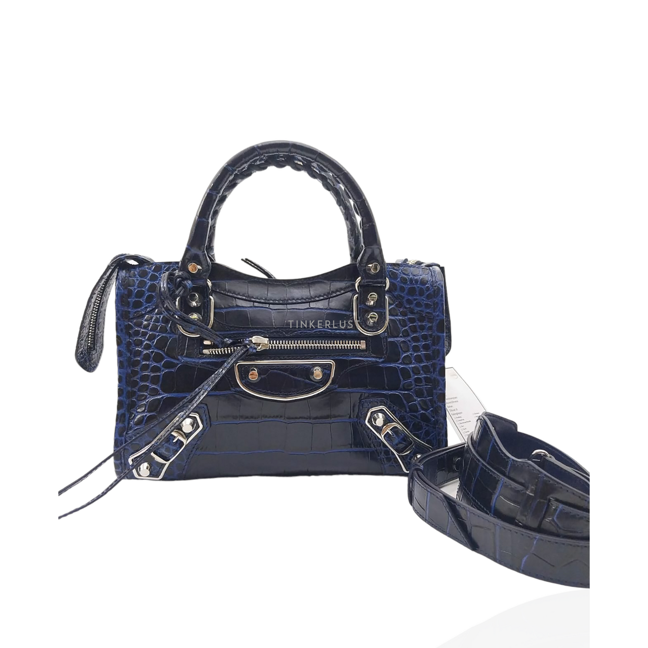 tas satchel Balenciaga Mini City Edge Navy Blue Croco Embossed SHW Satchel Tinkerlust